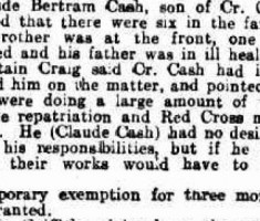 Newspaper snippet Claude Bertram Cash